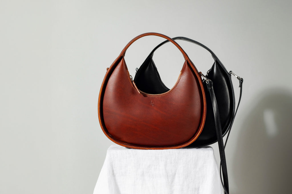 Leather Handbag Mini Moon - Cognac