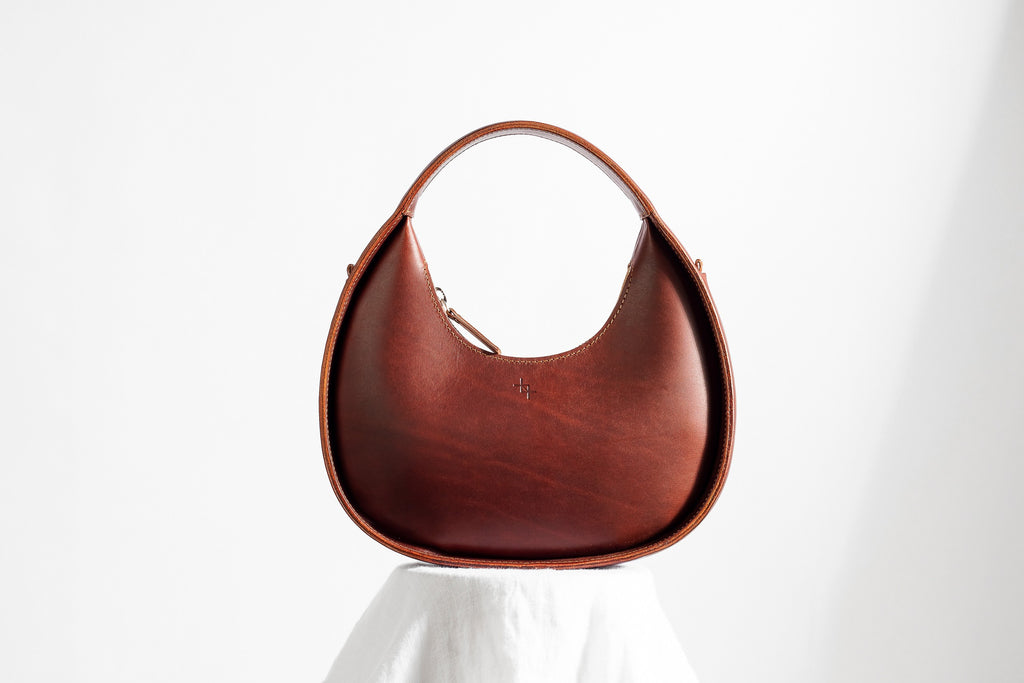 Leather Handbag Mini Moon - Cognac