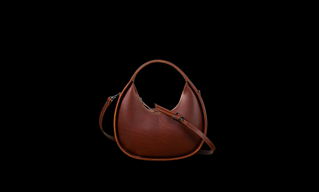 Leather Handbag Mini Moon - Cognac